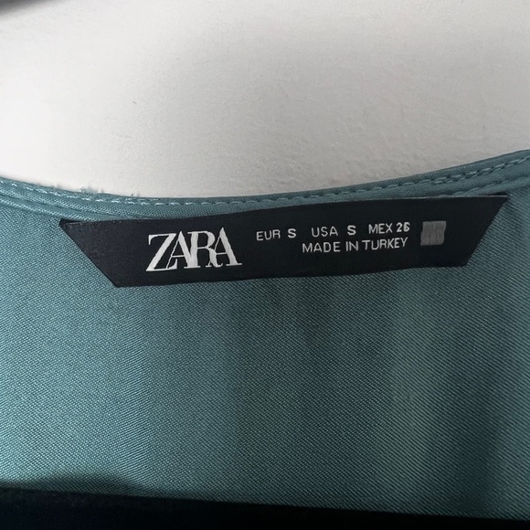 ZARA Women's Small Sea Green Satin Effect Faux Wrap Party Cocktail Mini Dress - Picture 12 of 14